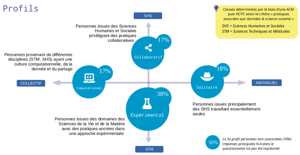 Présentation des 4 profils types observés pendant l'étude : Profil collaboratif, Profil Solitaire, Profil Expérimental et Profil Computationnel.